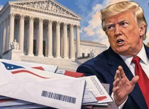 Mahkamah Agung AS Pertahankan Blokir Aturan Surat Suara Pos, Trump Kritik Putusan Jelang Pemilu 2026 Ilustrasi Mahkamah Agung Amerika Serikat, Donald Trump, dan surat suara melalui pos terkait putusan USPS jelang Pemilu AS 2026.