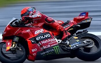 Marc Marquez mengendarai Ducati saat MotoGP Aragon 2026