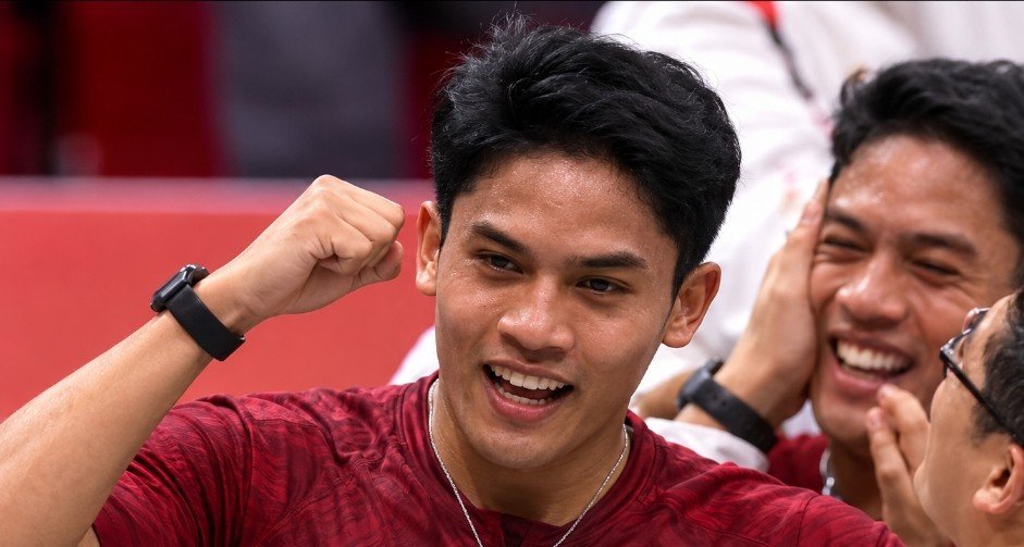 Moh Zaki Ubaidillah merayakan kemenangan setelah menjadi penentu emas Indonesia di Asian Games 2026