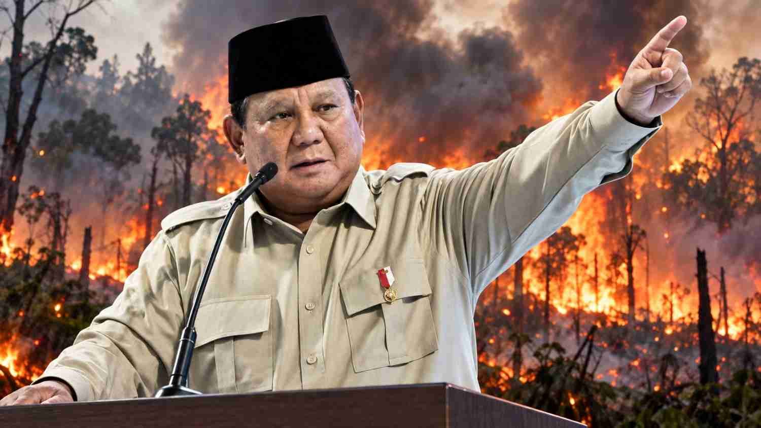 Ilustrasi Prabowo terkait pernyataan soal pelaku karhutla yang didorong dijerat sebagai terorisme ekologi.