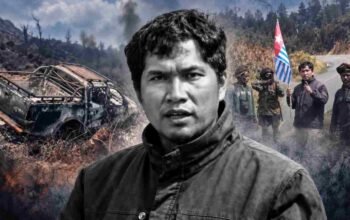 Ilustrasi kendaraan terbakar dan kelompok bersenjata terkait kasus penembakan sopir di kawasan Habema, Papua Pegunungan.