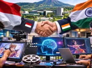 Indonesia–India Bangun Koridor AI, Karya Lokal Dibidik Jadi Aset Global Ilustrasi kerja sama Indonesia dan India dalam pengembangan teknologi AI serta industri kreatif di KEK Singhasari.