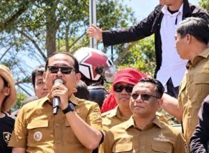 Andi Idil Hafid, Sekwan DPRD Gowa, menyampaikan orasi di depan Kantor Bupati Gowa.