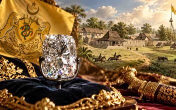 Ilustrasi berlian Raja Banjar berlatar Kesultanan Banjar yang ditargetkan kembali ke Indonesia dari Belanda pada Januari 2027