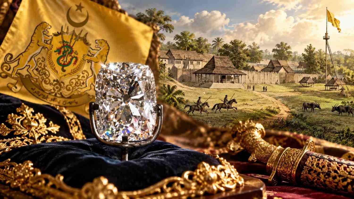 Ilustrasi berlian Raja Banjar berlatar Kesultanan Banjar yang ditargetkan kembali ke Indonesia dari Belanda pada Januari 2027