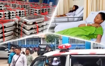 ilustrasi dugaan keracunan MBG Dramaga Bogor dengan siswa dirawat dan wadah makanan