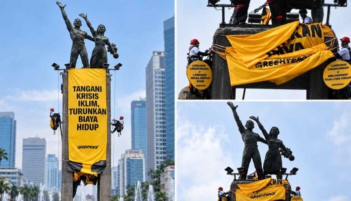 Greenpeace Bentangkan Spanduk Raksasa di Bundaran HI, Kritik Kinerja Pemerintah
