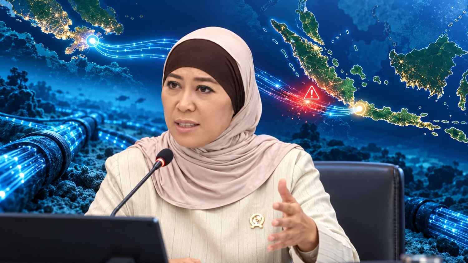 Ilustrasi kabel internet bawah laut yang menghubungkan Indonesia dan Singapura
