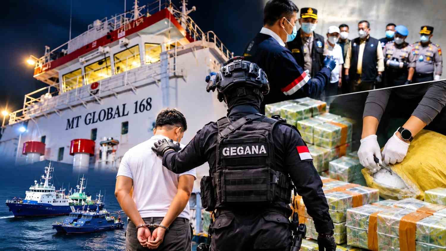 Kapal tanker MT Global 168 pembawa 1,16 ton ketamin yang diamankan petugas gabungan di Sumatera Utara.