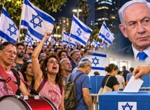 Ilustrasi Benjamin Netanyahu, demonstrasi anti-Netanyahu di Tel Aviv, dan pemungutan suara Pemilu Israel 2026