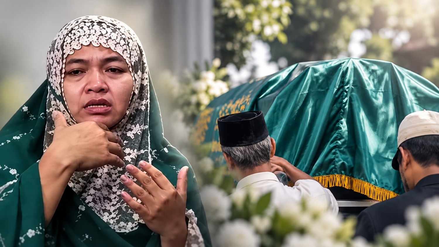 Ilustrasi ibu siswa SD Pemalang dan suasana pemakaman terkait dugaan perundungan